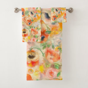 Orange Spring Flowers Bath Towel Set