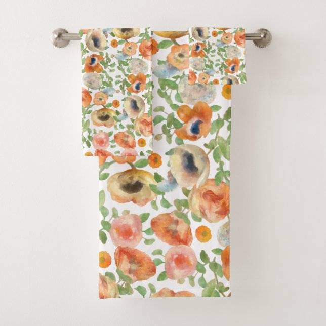 Orange Spring Flowers Bath Towel Set (Insitu)