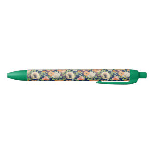 Orange Spring Flowers Black Ink Pen