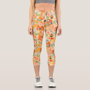 Orange Spring Flowers Capri Leggings