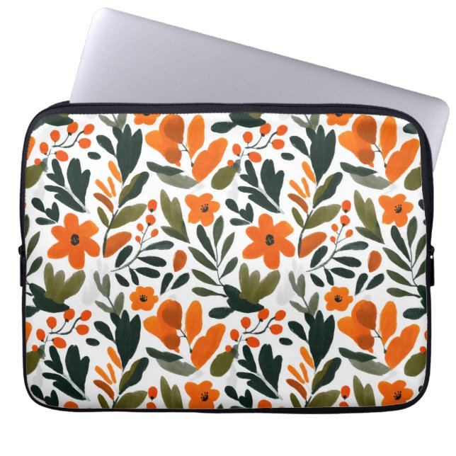 Orange Spring Flowers Elegant Chic Floral Pattern  Laptop Sleeve (Front)
