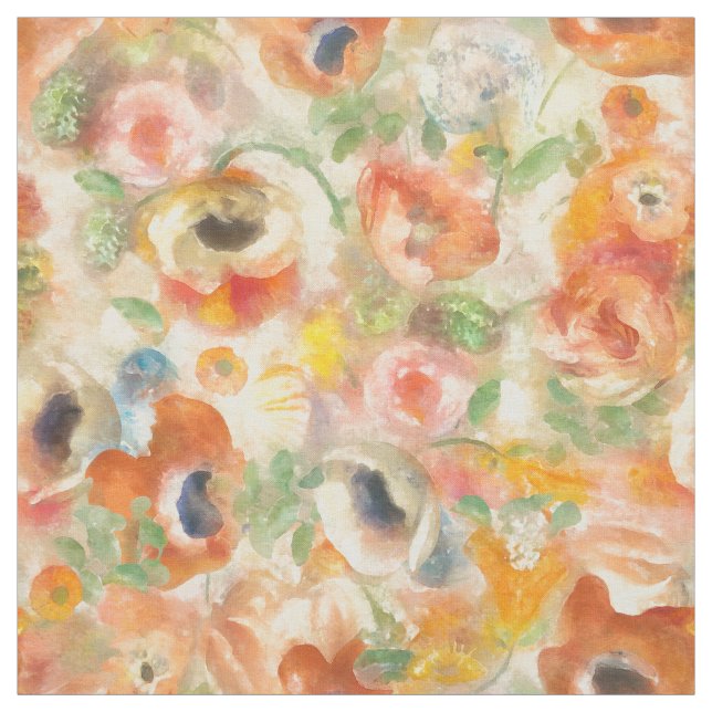 Orange Spring Flowers Fabric (Swatch)