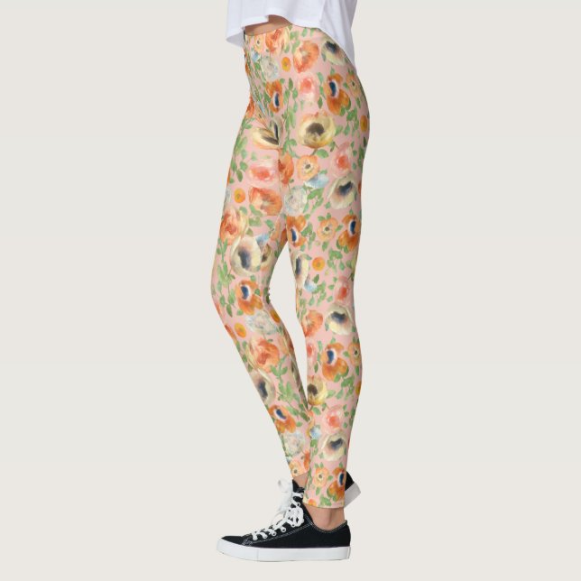 Orange Spring Flowers Leggings (Left)