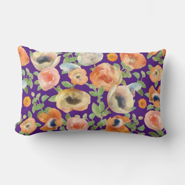 Orange Spring Flowers Lumbar Pillow (Front)