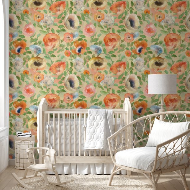 Orange Spring Flowers Pattern Wallpaper (Kids)