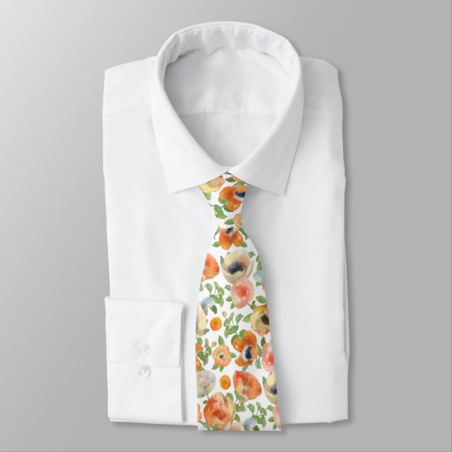 Orange Spring Flowers Tie (Tied)