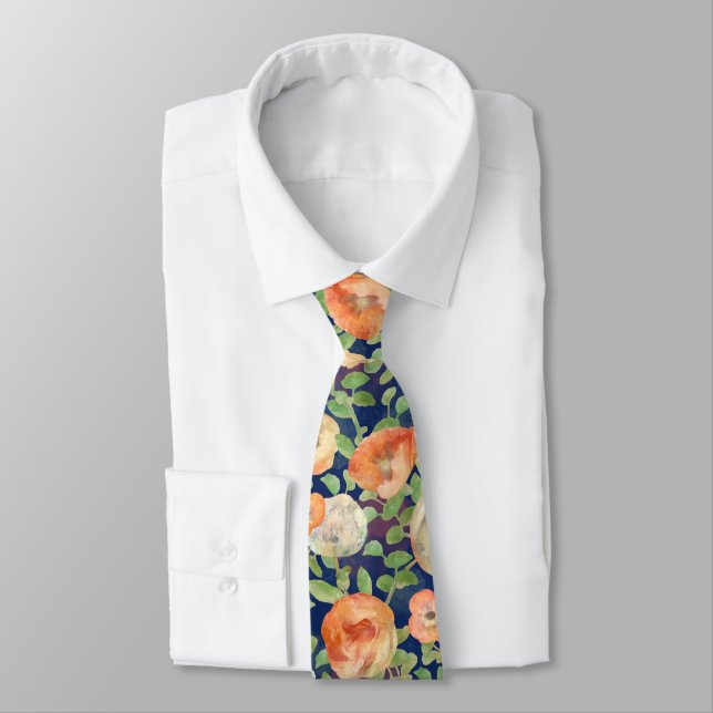 Orange Spring Flowers Tie (Tied)