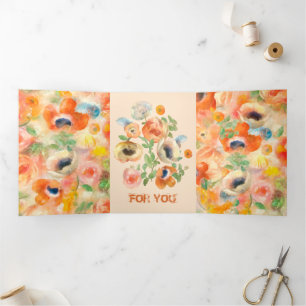Orange Spring Flowers Tri-Fold Card