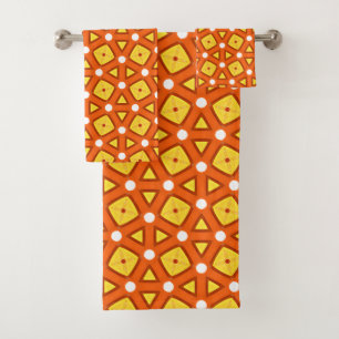 Orange square & triangle naïve retro pattern bath towel set