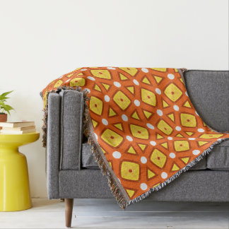 Orange square & triangle naïve retro pattern throw blanket