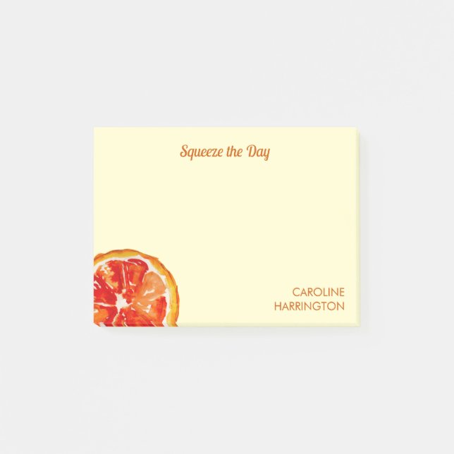 Orange Squeeze the Day Cute Inspirational Citrus Post-it Notes (Front)