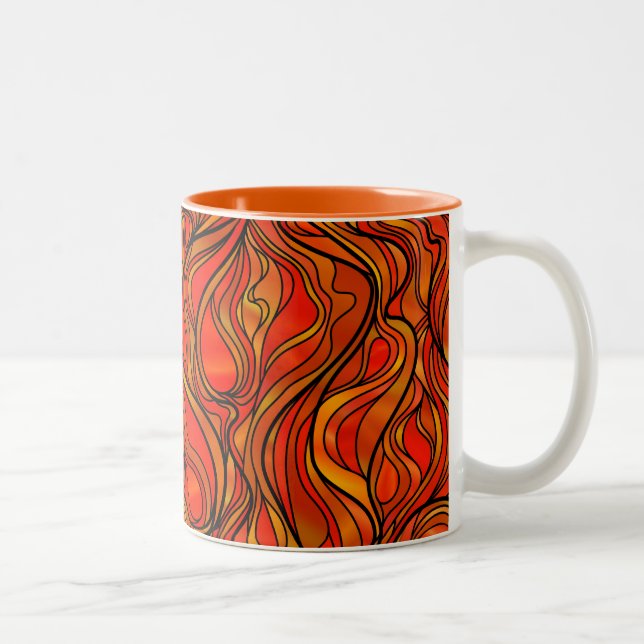 Orange Stained Glass Abstract Two-Tone Coffee Mug (Right)