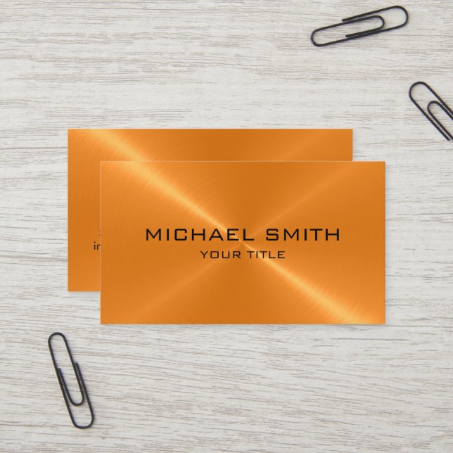 Orange Stainless Steel Metal Business Card (Front/Back In Situ)