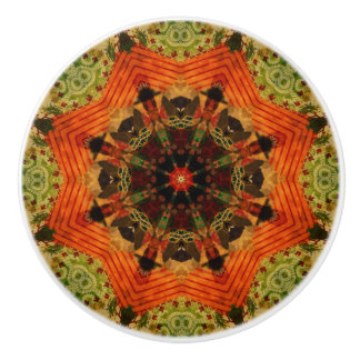 Orange star Victorian quilt inspired  Ceramic Knob