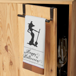 Orange Starburst Witch Halloween Kitchen Towel