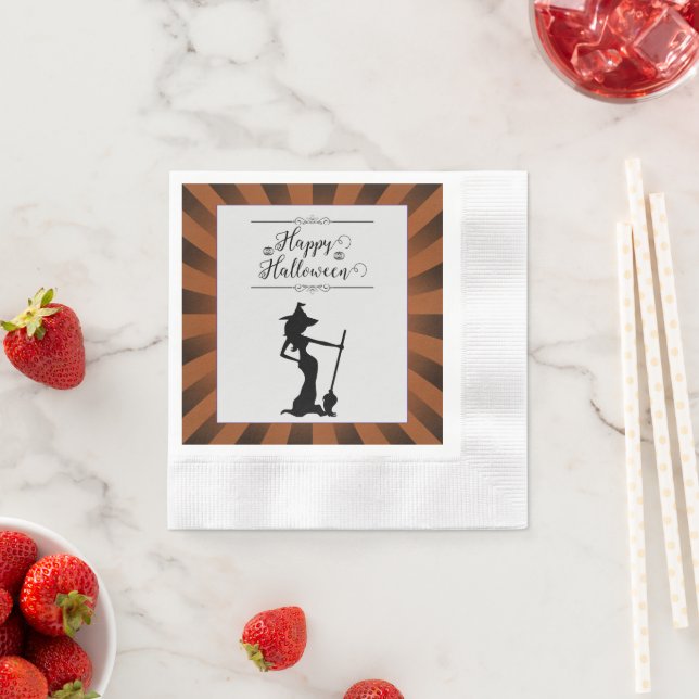 Orange Starburst Witch Halloween Napkin (Insitu)