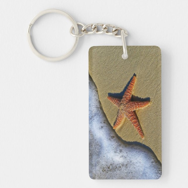 Orange starfish at the beach keychain (Front)