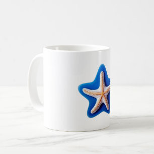 Orange Starfish in Blue Coffee Mug