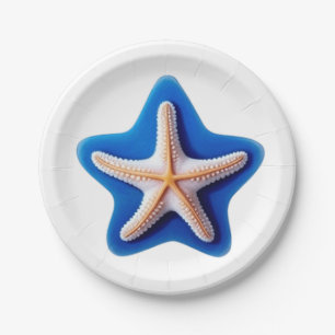 Orange Starfish in Blue Paper Plate