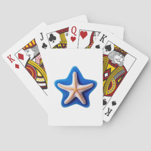 Orange Starfish in Blue Star Playing Cards