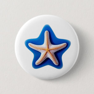 Orange Starfish in Blue Star Silhouette 2 Inch Round Button