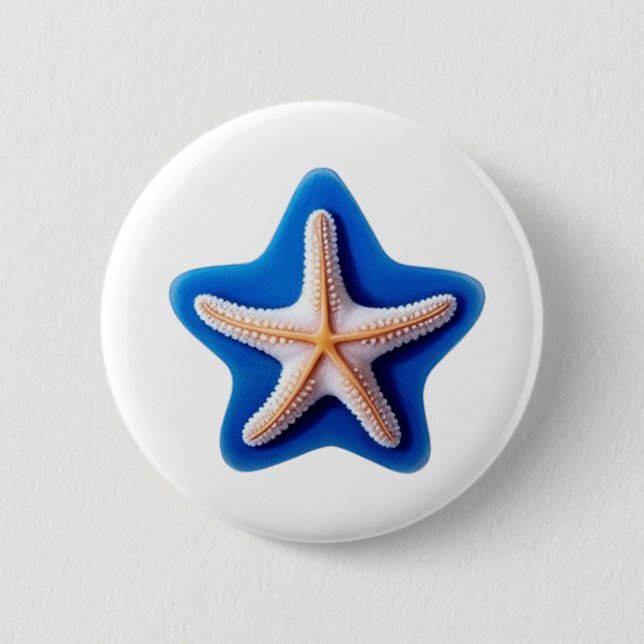 Orange Starfish in Blue Star Silhouette 2 Inch Round Button (Front)