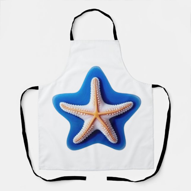 Orange Starfish in Blue Star Silhouette Apron (Front)