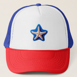 Orange Starfish in Blue Trucker Hat