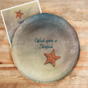 Orange Starfish in the Sand and Surf Customizable Paper Plate