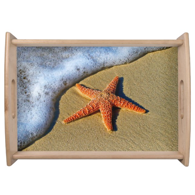 Orange Starfish On Beach Serving Tray (Front)