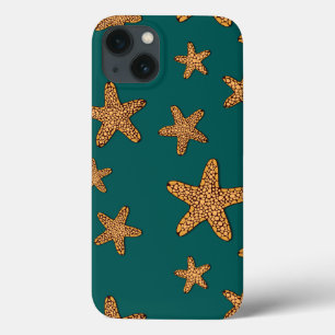 Orange Starfish Pattern iPhone 13 Case