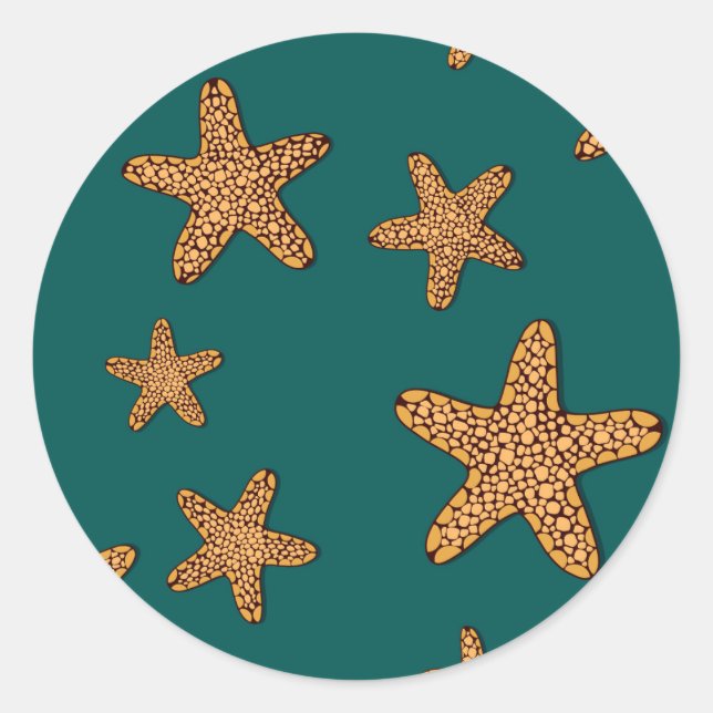 Orange Starfish Pattern Classic Round Sticker (Front)