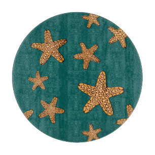 Orange Starfish Pattern Cutting Board