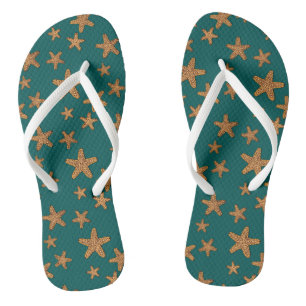 Orange Starfish Pattern Flip Flops