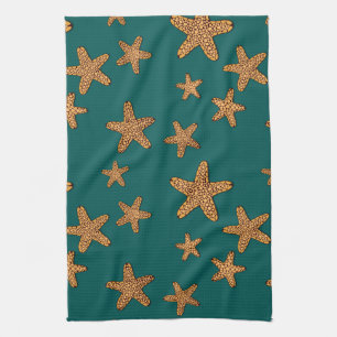 Orange Starfish Pattern Kitchen Towel