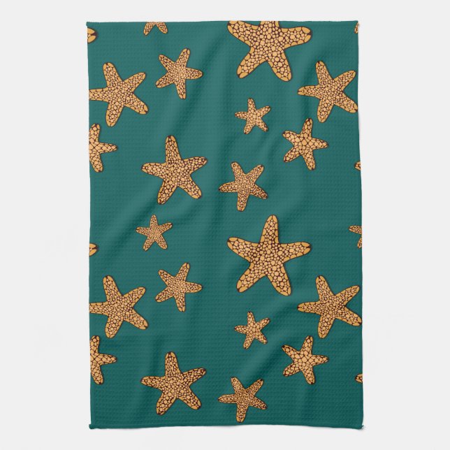 Orange Starfish Pattern Kitchen Towel (Vertical)