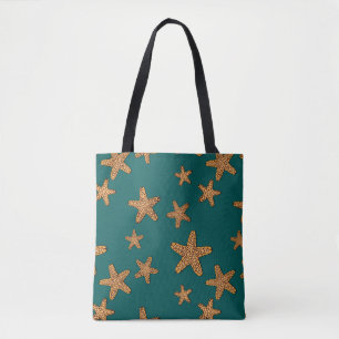 Orange Starfish Pattern Tote Bag