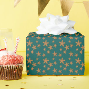 Orange Starfish Pattern Wrapping Paper