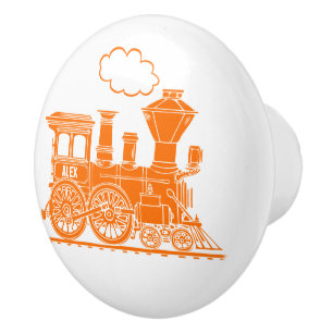 Orange steam train custom art doorknob ceramic knob