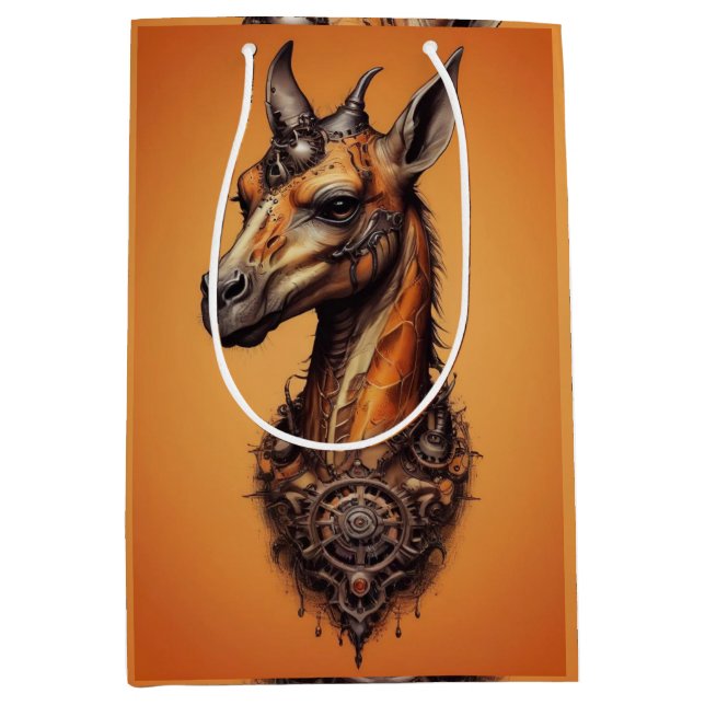 Orange Steampunk Giraffe,  Medium Gift Bag (Front)