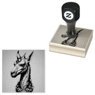 Orange Steampunk Giraffe, Rubber Stamp