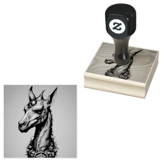 Orange Steampunk Giraffe,  Rubber Stamp (Stamped)