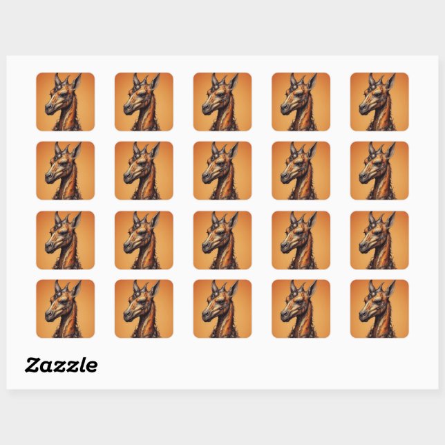 Orange Steampunk Giraffe, Square Sticker (Sheet)