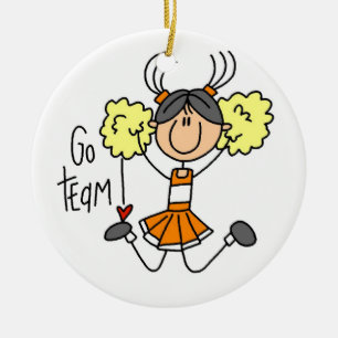 Orange Stick Figure Cheerleader t-shirts and Gifts Ceramic Ornament