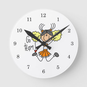 Orange Stick Figure Cheerleader t-shirts and Gifts Round Clock