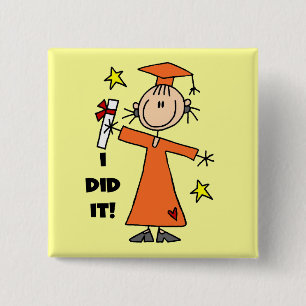 Orange Stick Figure Girl Graduate 2 Inch Square Button