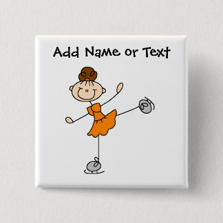 Orange Stick Figure Ice Skater Button