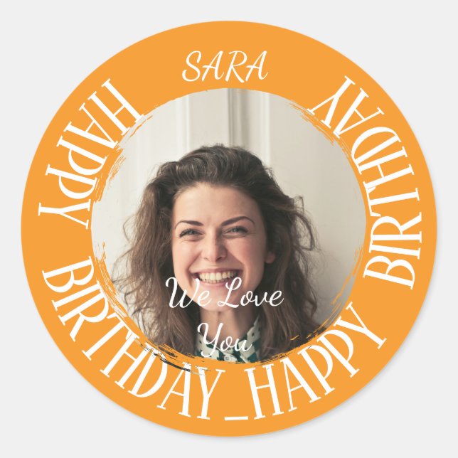 orange Sticker for birthday fully customizable (Front)