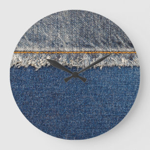 Orange Stitch, Double Denim Patch. Large Clock