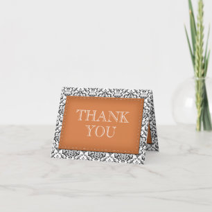 Orange Stitched Damask Thank You Note Cards